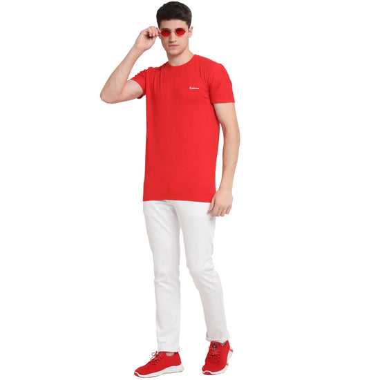 Rodamo Red Round Neck T-shirts-111830106-L