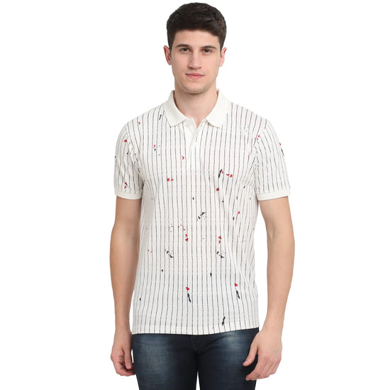 Rodamo White Striped Polo T-Shirts