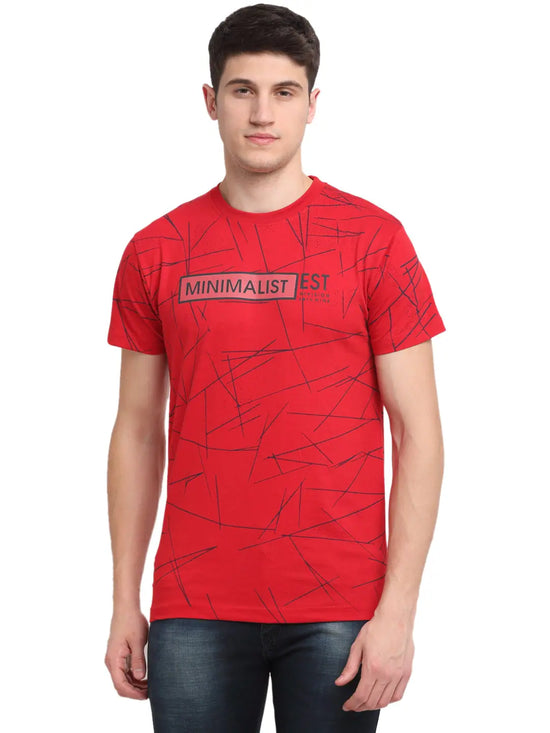 Rodamo Red Printed Round Neck T-shirts-111910101-L