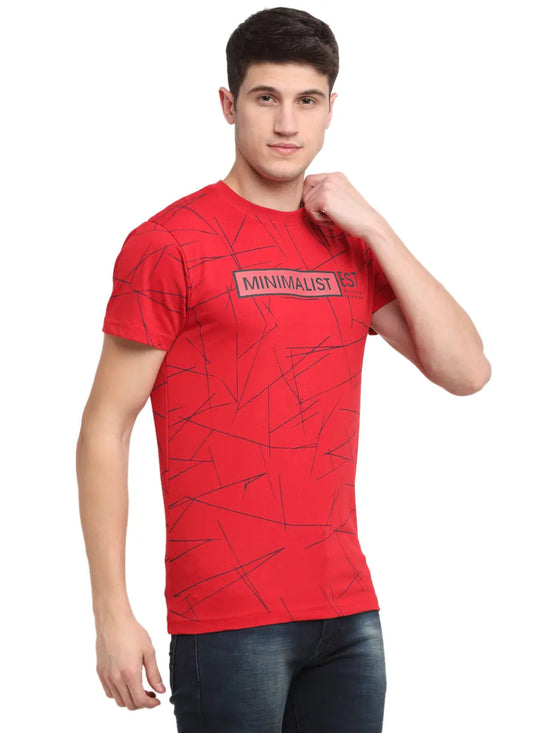 Rodamo Red Printed Round Neck T-shirts-111910101-L