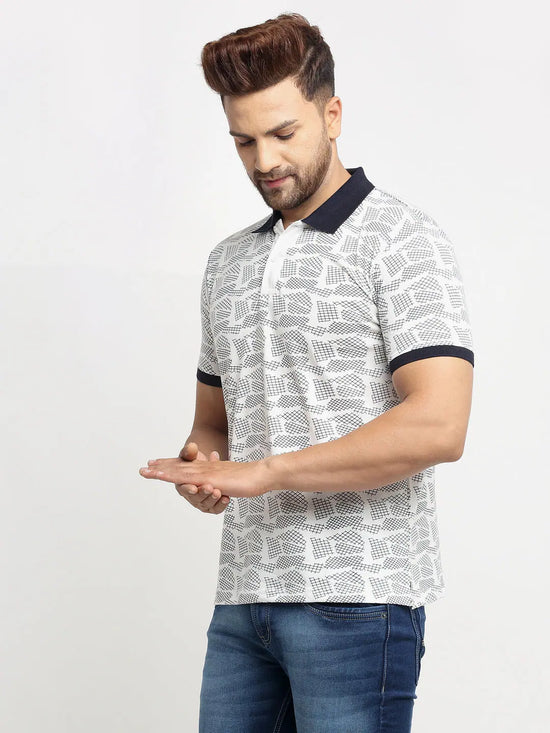 Rodamo White Printed Polo T-Shirts-111930101-L