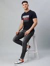 Rodamo Navy Blue Printed Round Neck T-shirts-112030102-L