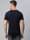 Rodamo Navy Blue Printed Round Neck T-shirts-112030102-L