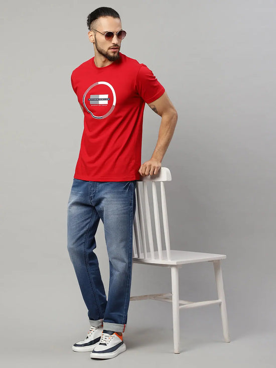 Rodamo Red Printed Round Neck T-shirts-112140102-L