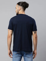 Rodamo Navy Blue Printed Round Neck T-shirts-112140101-L