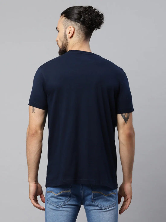 Rodamo Navy Blue Printed Round Neck T-shirts-112140101-L