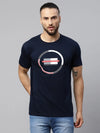 Rodamo Navy Blue Printed Round Neck T-shirts-112140101-L