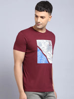 Rodamo Maroon Printed Round Neck T-shirts-112180101-L