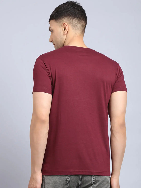 Rodamo Maroon Printed Round Neck T-shirts-112180101-L