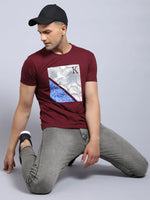 Rodamo Maroon Printed Round Neck T-shirts-112180101-L