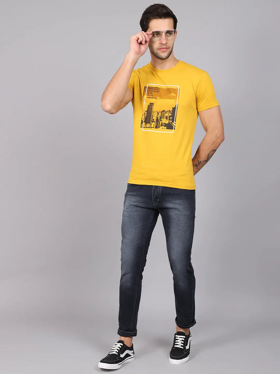 Rodamo Yellow Printed Round Neck T-shirts-112210102-L