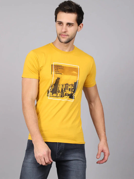 Rodamo Yellow Printed Round Neck T-shirts-112210102-L