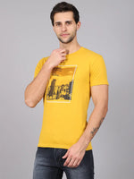 Rodamo Yellow Printed Round Neck T-shirts-112210102-L