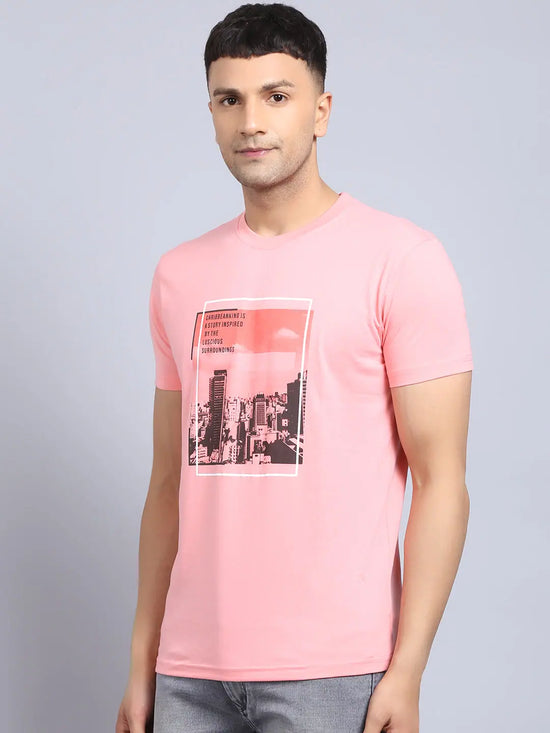 Rodamo Pink Printed Round Neck T-shirts-112210101-L