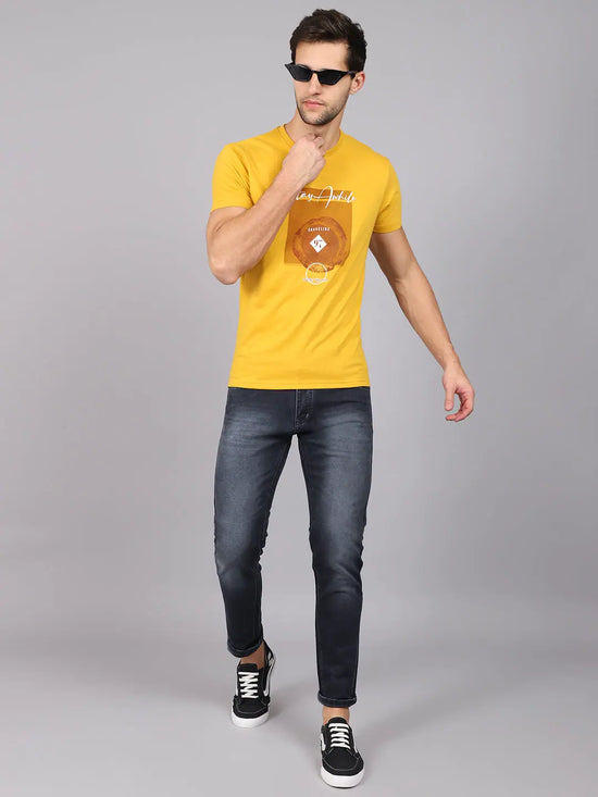 Rodamo Yellow Printed Round Neck T-shirts-112230102-L