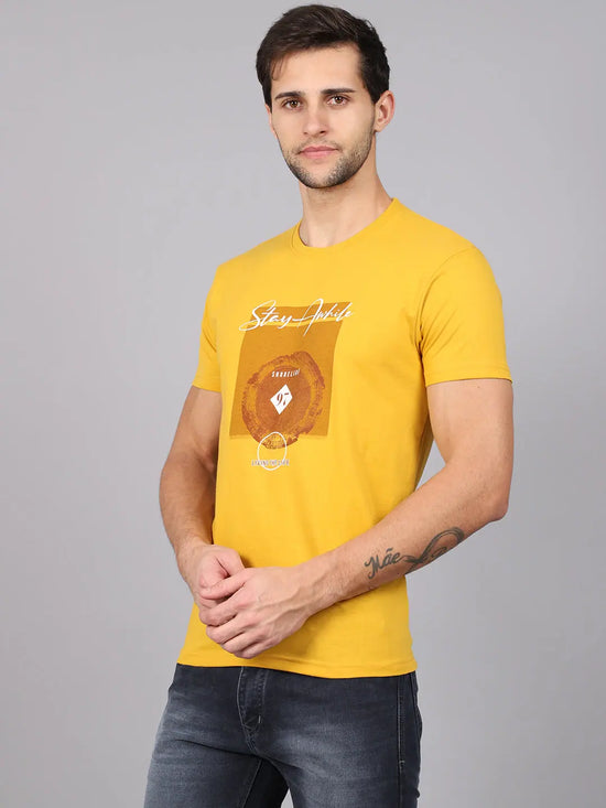 Rodamo Yellow Printed Round Neck T-shirts-112230102-L