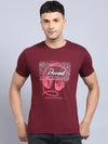 Rodamo Maroon Printed Round Neck T-shirts-112260101-L