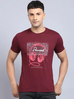 Rodamo Maroon Printed Round Neck T-shirts-112260101-L