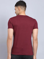 Rodamo Maroon Printed Round Neck T-shirts-112260101-L