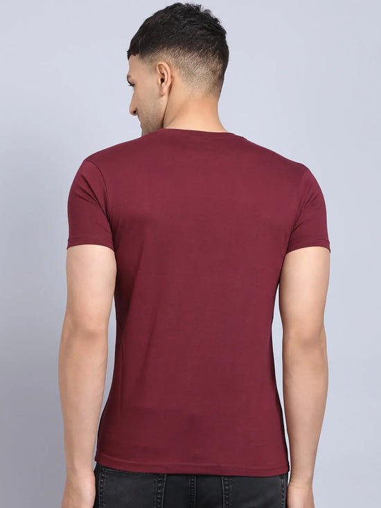 Rodamo Maroon Printed Round Neck T-shirts-112260101-L