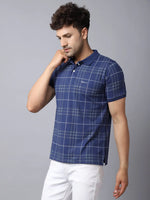 Rodamo Blue Checked Polo T-Shirts