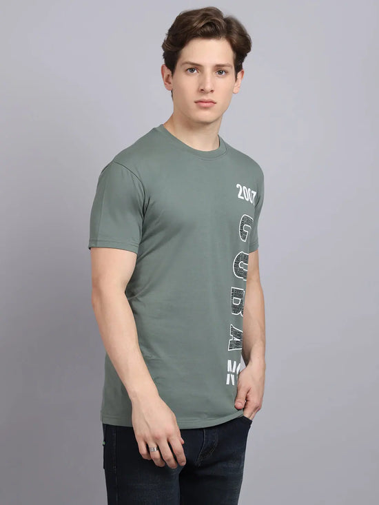 Rodamo Grey Printed Round Neck T-shirts-112360101-L