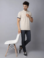 Rodamo Beige Printed Henley T-shirts