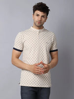 Rodamo Beige Printed Henley T-shirts