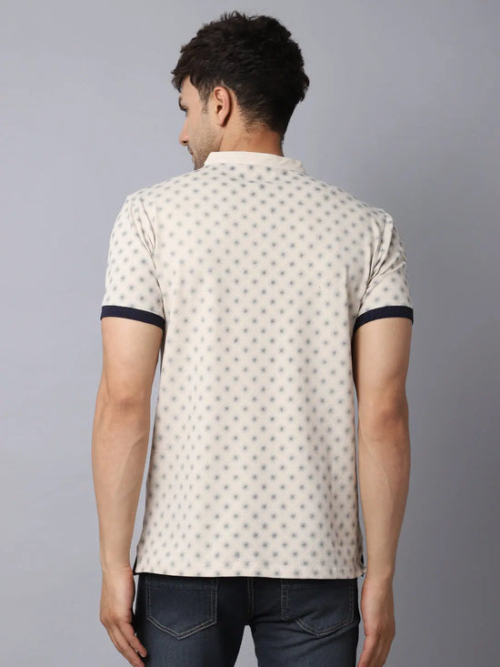 Rodamo Beige Printed Henley T-shirts