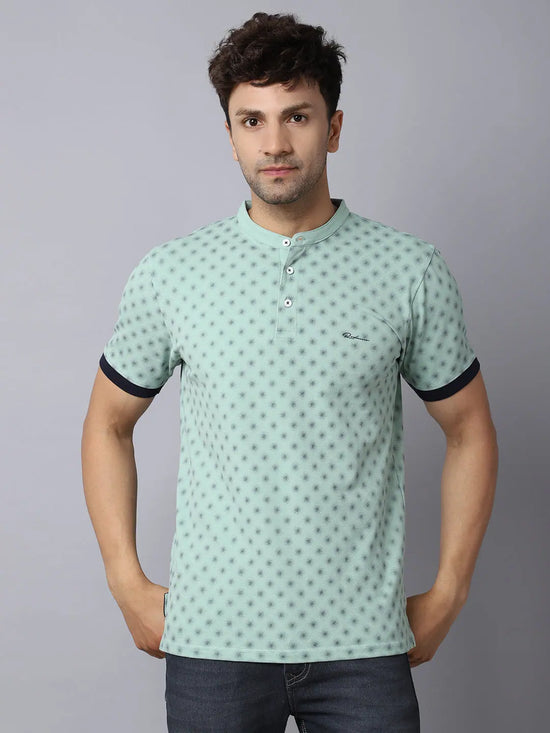 Rodamo Green Printed Henley T-shirts