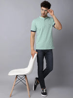 Rodamo Green Printed Henley T-shirts