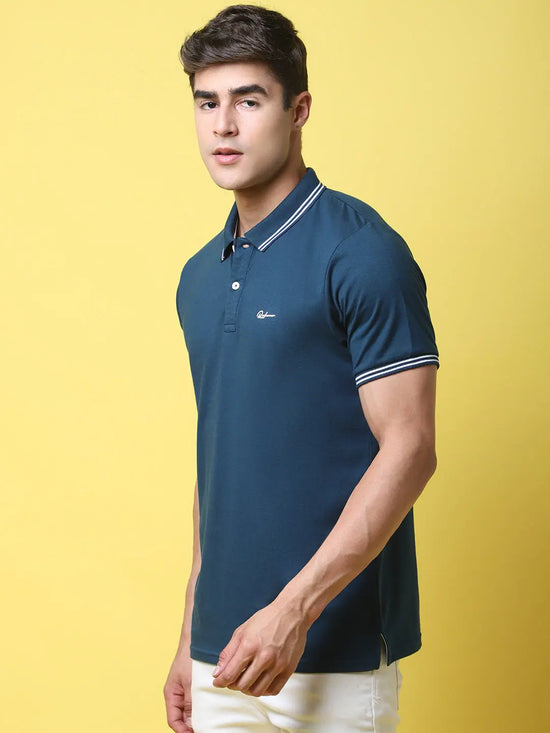 Rodamo Teal Polo Printed T-Shirts-112730102-L