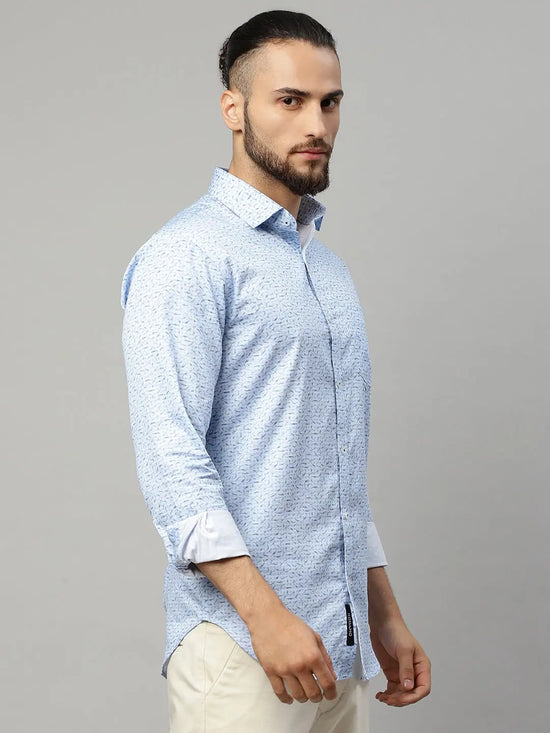 Rodamo Blue Slim Fit Printed Shirts-501610102-L