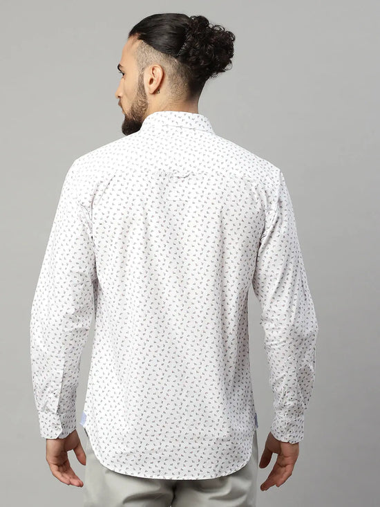 Rodamo White Slim Fit Printed Shirts