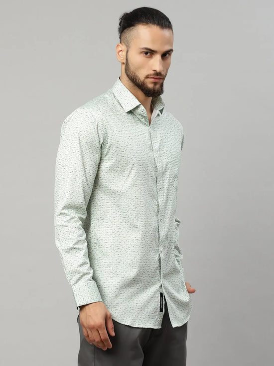 Rodamo Green Slim Fit Printed Shirts