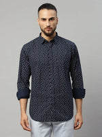 Rodamo Blue Slim Fit Printed Shirts-501620102-L