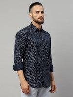 Rodamo Blue Slim Fit Printed Shirts-501620102-L