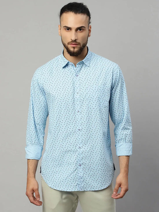 Rodamo Blue Slim Fit Printed Shirts-501620104-L