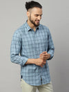 Rodamo Blue Slim Fit Checked Shirts