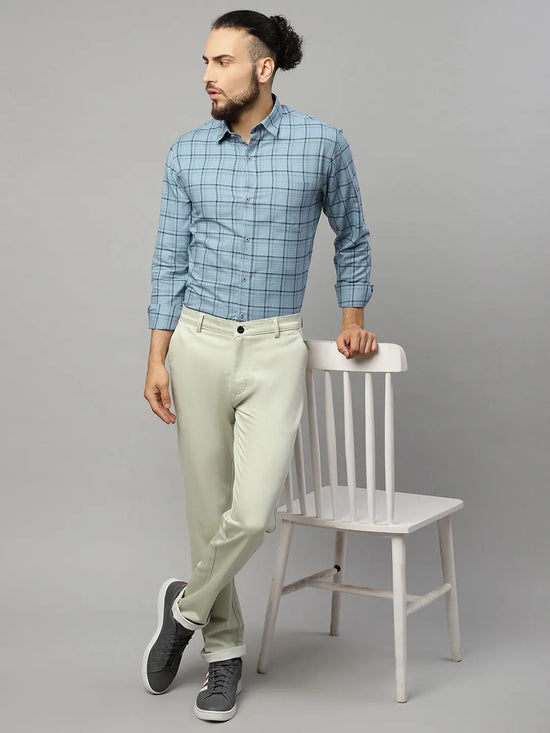 Rodamo Blue Slim Fit Checked Shirts