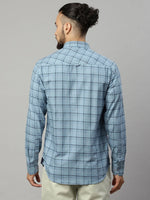 Rodamo Blue Slim Fit Checked Shirts