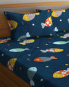 Home Sizzler 144 TC Microfibre Kid's Fishes Elastic Fitted Double Bedsheet (72X78 inch) with 2 King Size Pillow Covers