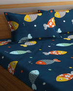 Home Sizzler 144 TC Microfibre Kid's Fishes Elastic Fitted Double Bedsheet (72X78 inch) with 2 King Size Pillow Covers