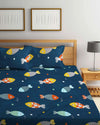 Home Sizzler 144 TC Microfibre Kid's Fishes Elastic Fitted Double Bedsheet (72X78 inch) with 2 King Size Pillow Covers