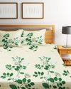 Home Sizzler 144TC Nature Embrace Lush Green Elastic Fitted Double Bedsheet with 2 King Size Pillow Covers, Fit for Mattress: 72"X75" & 72"X78"