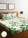 Home Sizzler 144TC Nature Embrace Lush Green Elastic Fitted Double Bedsheet with 2 King Size Pillow Covers, Fit for Mattress: 72"X75" & 72"X78"