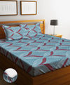 Home Sizzler 144TC Vibrant Vines Baby Blue Elastic Fitted Double Bedsheet with 2 King Size Pillow Covers, Fit for Mattress: 72"X75" & 72"X78"