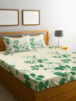 Home Sizzler 144TC Nature Embrace Lush Green Double Bedsheet with 2 King Size Pillow Covers