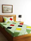 Home Sizzler 144TC Colorful Geometry Red & Green Double Bedsheet with 1 Pillow cover