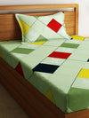 Home Sizzler 144TC Colorful Geometry Red & Green Double Bedsheet with 1 Pillow cover